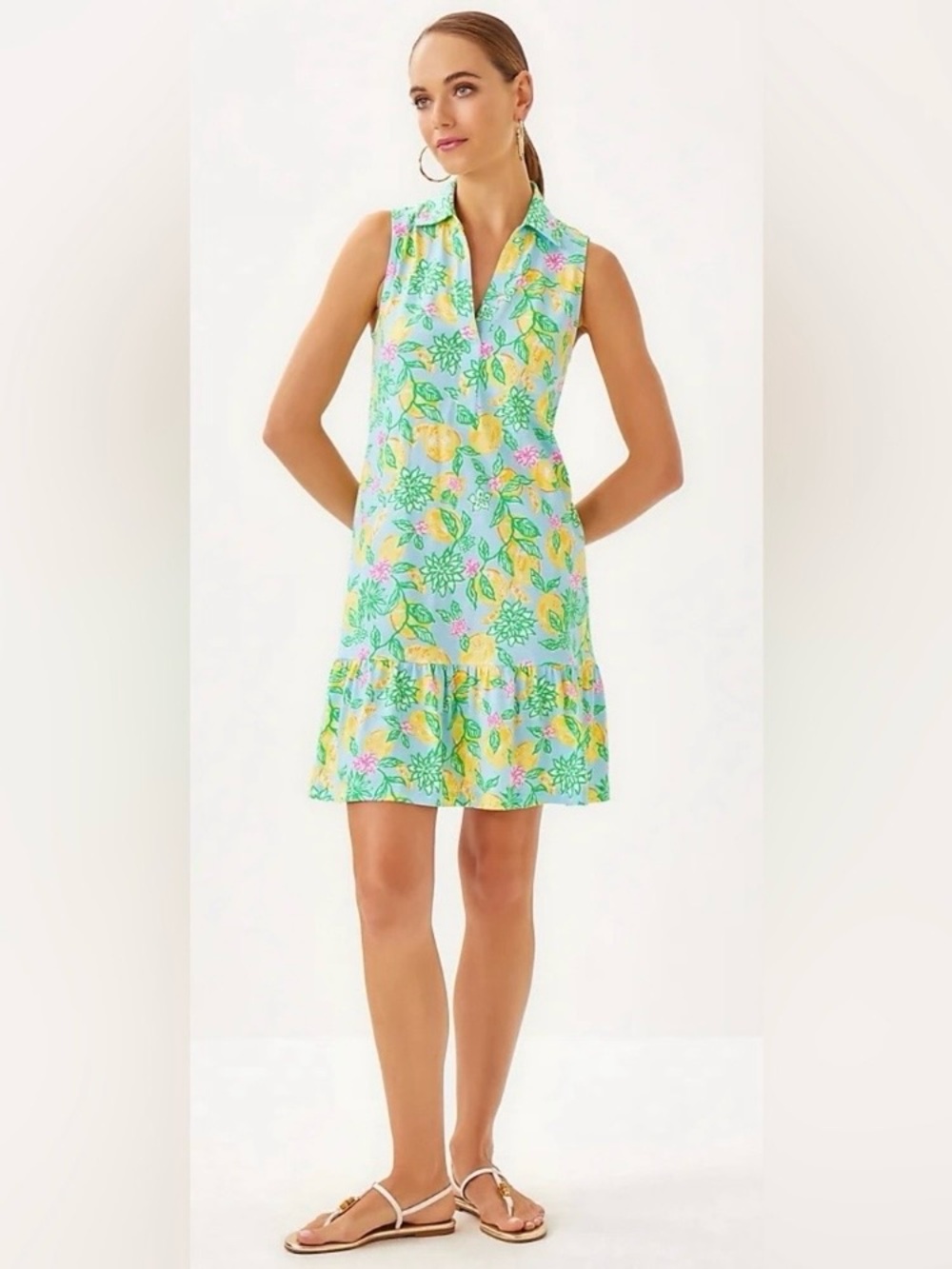 Lilly Pulitzer Riegan Dress Bluette Make Lemonade Easy Fit Ruffle Hem Size Large